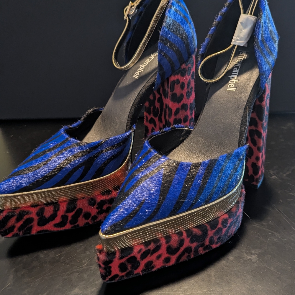Jeffrey Campbell Blue & Pink Animal Print Platform Heels